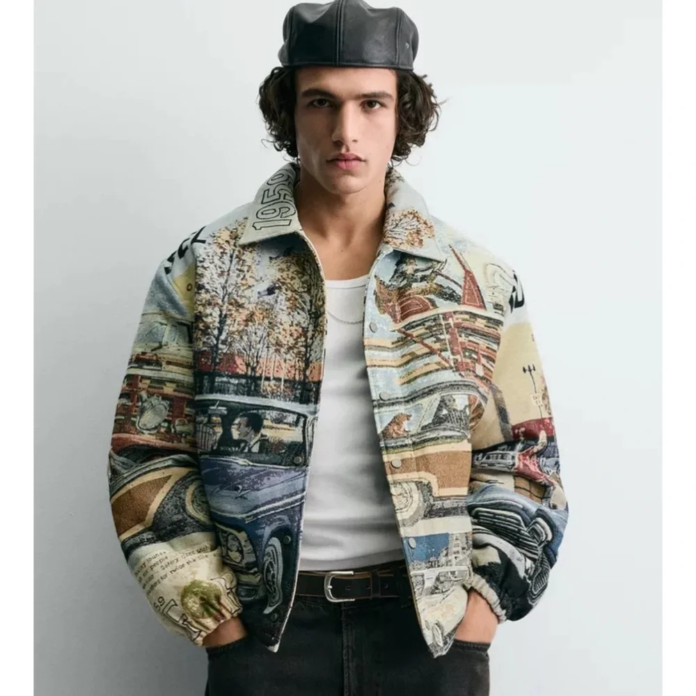 ZARA FORD © JACQUARD PUFFER JACKET LARGE - Picture 1 of 12